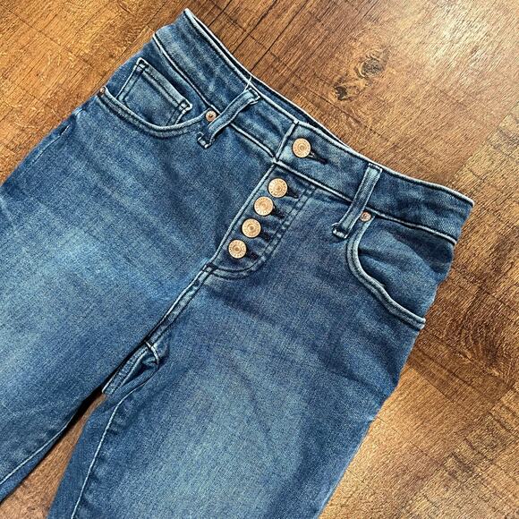 Express High Rise Button Fly Skinny Jeans Medium Wash Denim Women's Size 2R - Picture 3 of 8